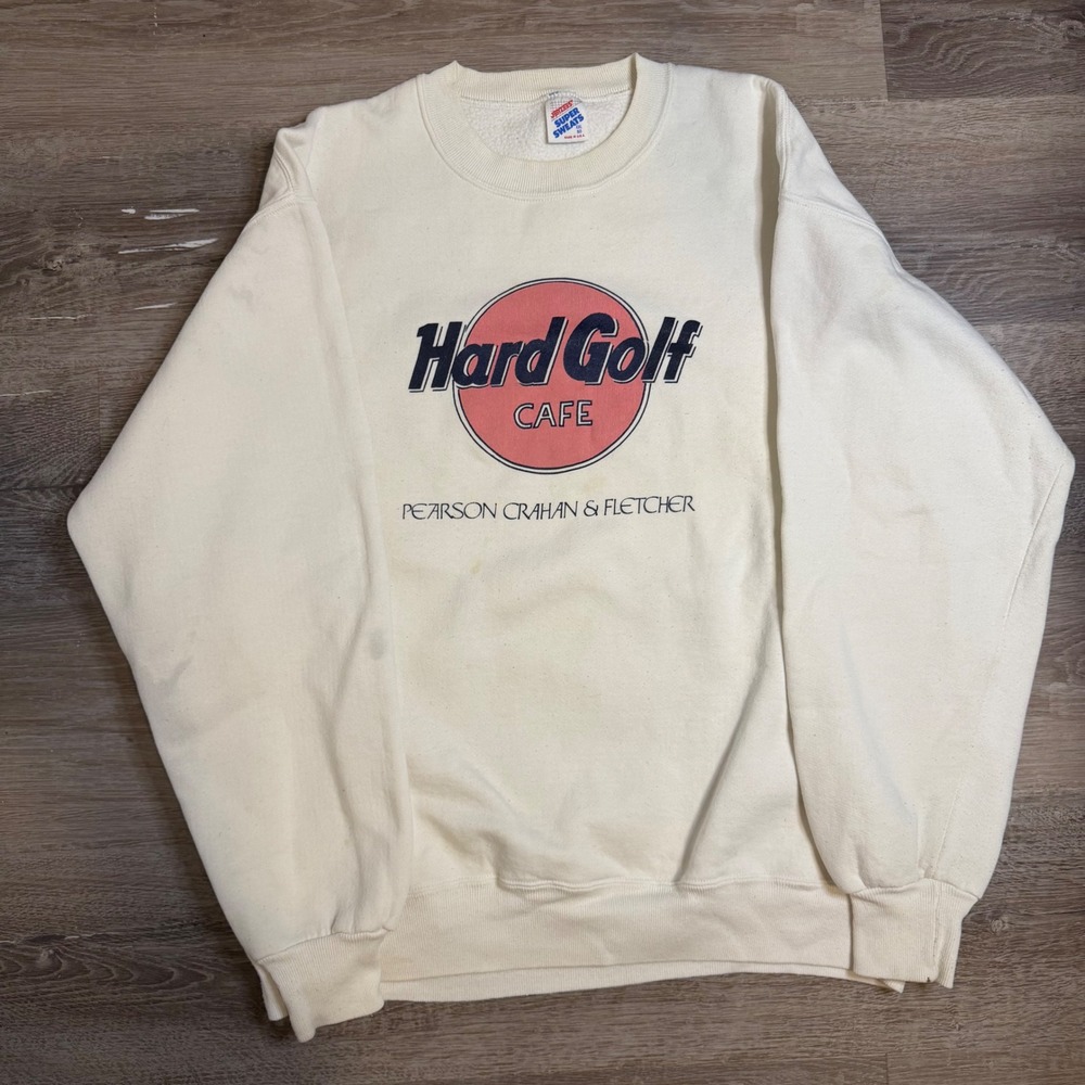 Vintage Jerzees Hard Golf Cafe Parody Sweatshirt XXL Cream Made in USA 90s